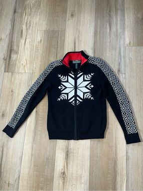 LRL Ralph Lauren Snowflake Cotton Full Zip Cardigan Sweater Size Small